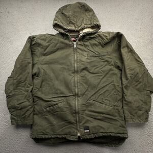 Craftsman Duck Canvas Sherpa Lined Hooded Work Jacket Mens Medium Zip Dark Green